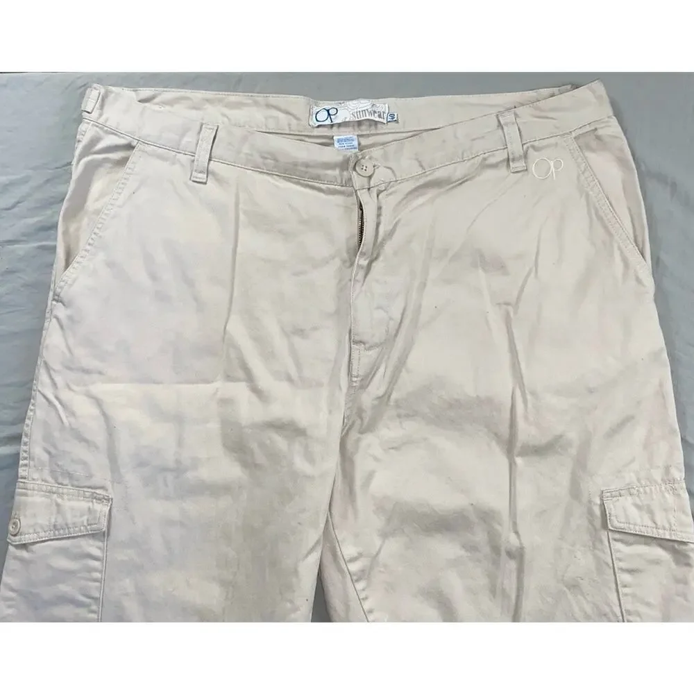 OP Ocean Pacific Vintage Cutoff Cotton Cargo Shorts. Ivory, Men's 40. GUC!!